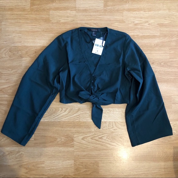 Forever 21 teal cropped blouse - Picture 1 of 4